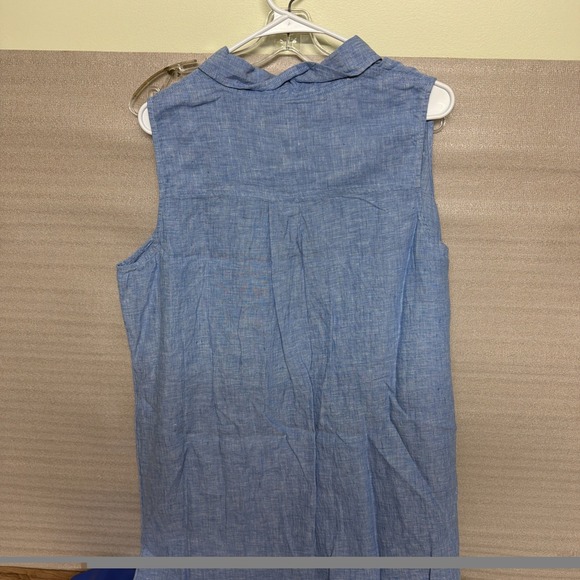 Tahari Linen Shirt Dress Size 1X Sky Blue Heather Button-Front Sleeveless - New - Picture 2 of 8